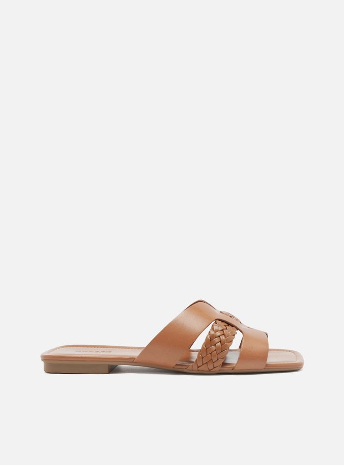 Rasteira Marrom Bico Quadrado Tiras