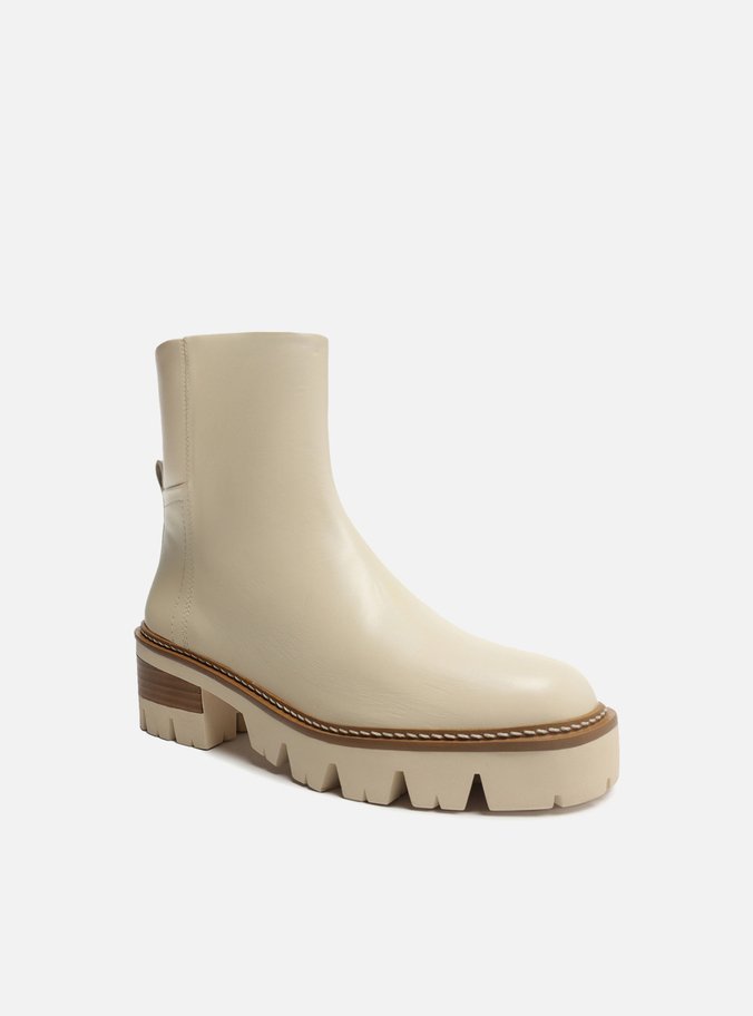Bota Off-White Couro Cano Médio Tratorada
