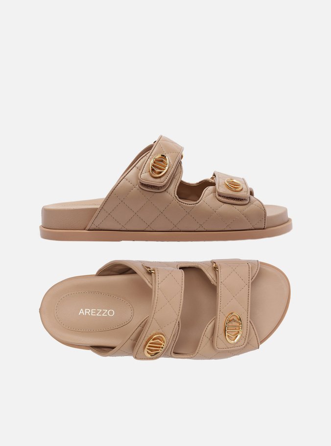 Sandália Papete Soft Couro Matelassê Velcro