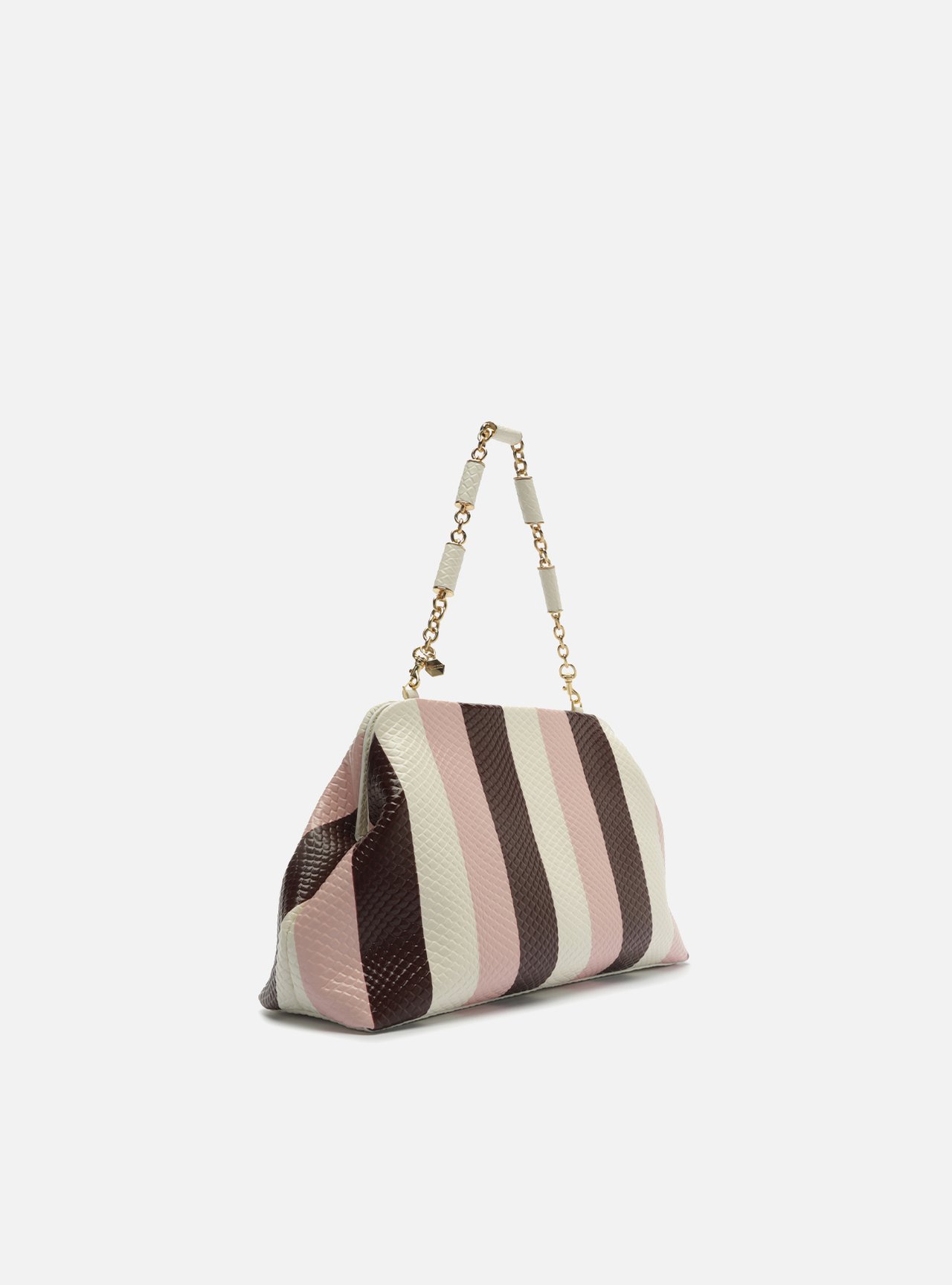 Bolsa Clutch Listras Couro Média Snake Corrente — foto 5