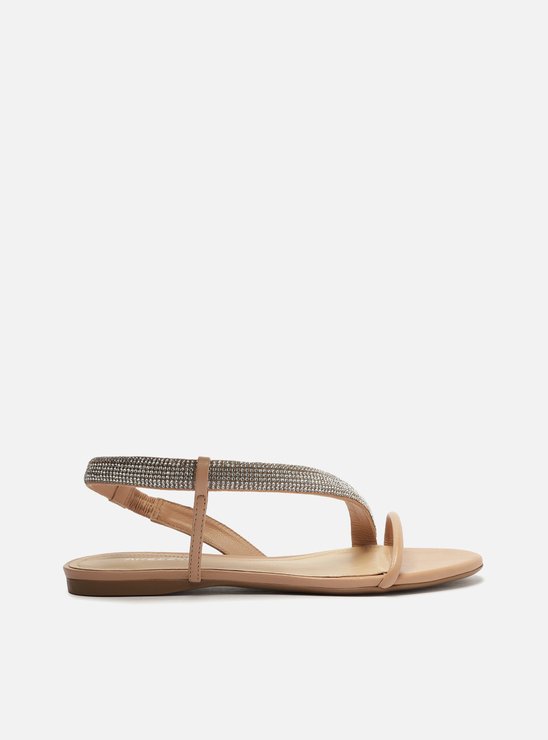 Rasteira Nude Tira Lateral Curva Strass