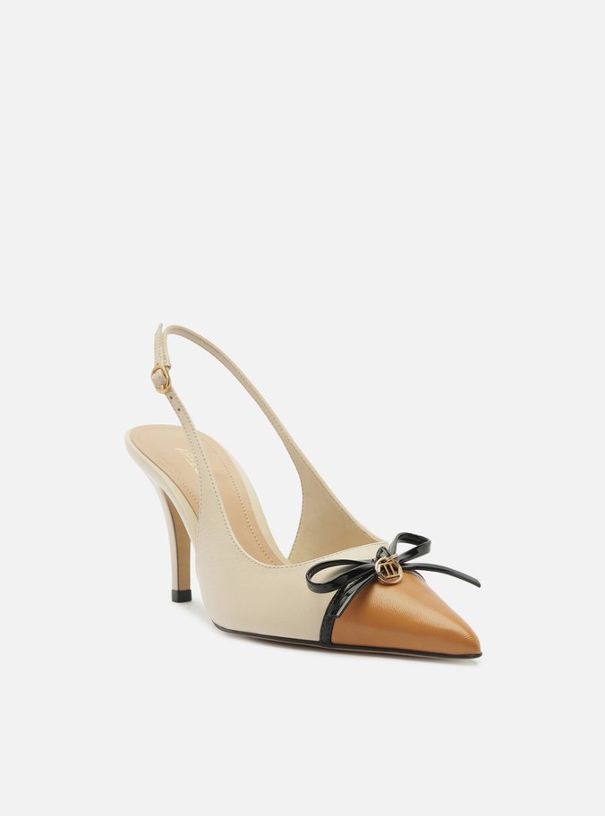Scarpin Branco Couro Salto Médio Slingback Laço