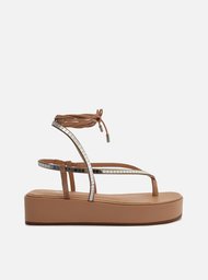 Sandália Nude Flatform Amarração Brilho