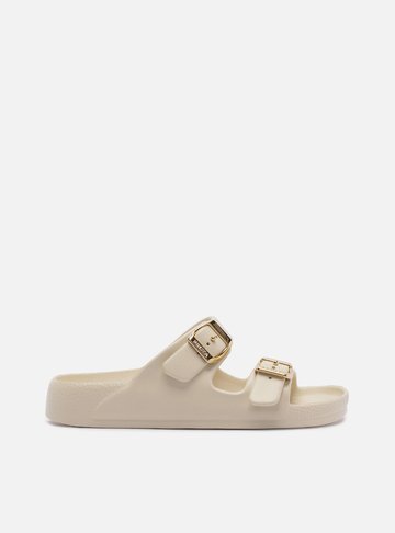 Arezzo — Sandália Slide Off White Fivelas Metálicas Brizza