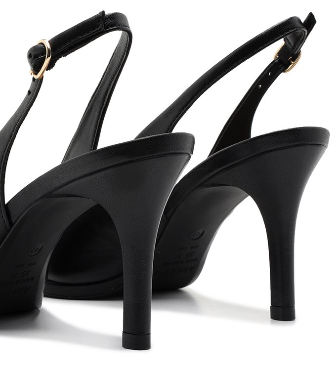Scarpin Preto Couro Salto Alto Slingback