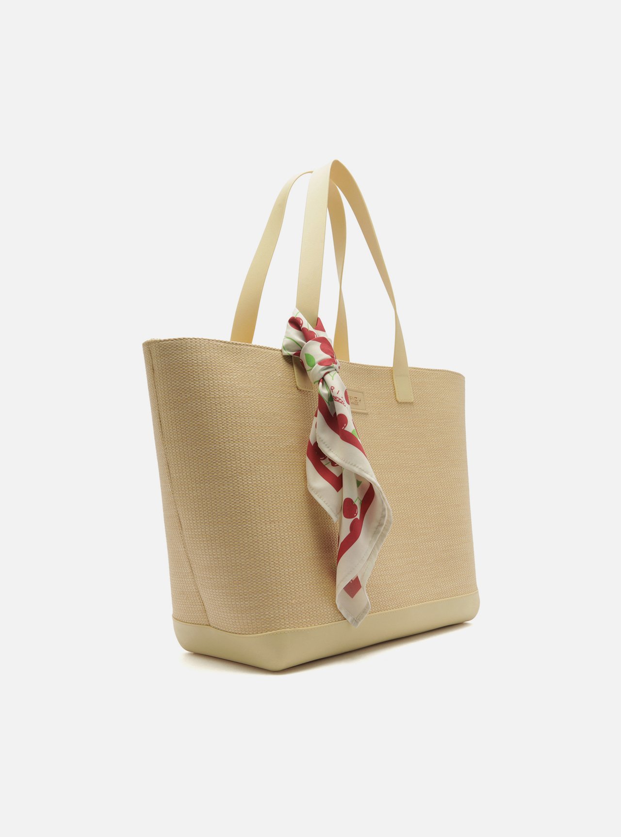 Bolsa Shopping Bege Ráfia Grande Lenço Cereja — foto 5