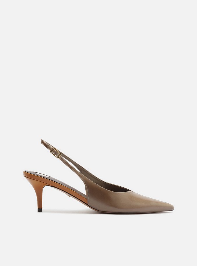 Scarpin Cinza Couro Salto Fino Slingback