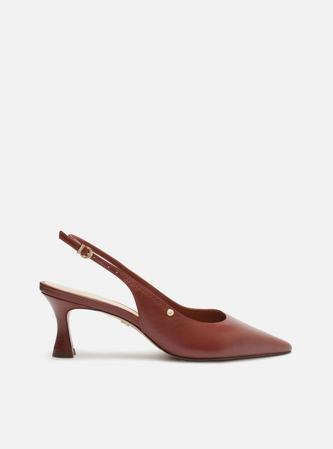 Scarpin Marrom Dark Couro Bico Fino Slingback