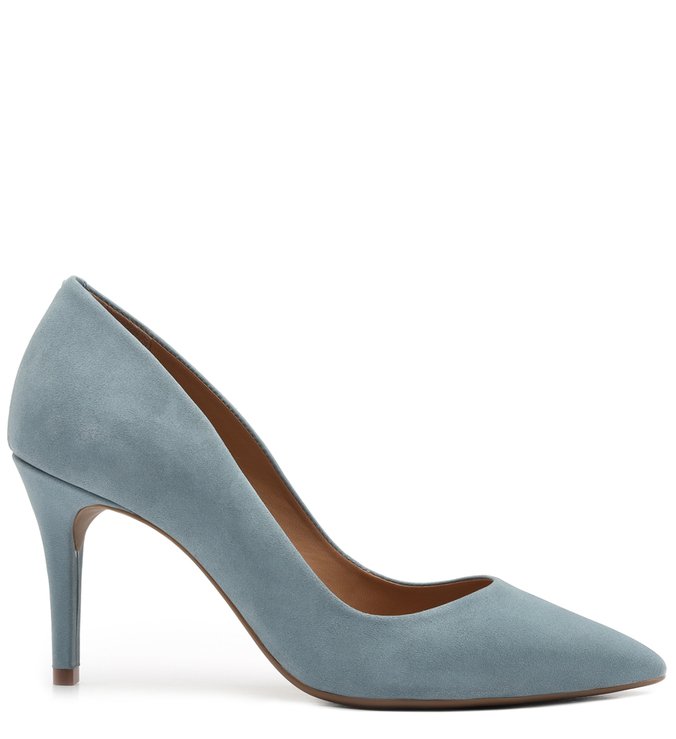 Scarpin Azul Nobuck Salto Fino Médio New Cielo