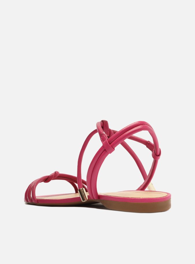 Sandália Rasteira Rosa Pink Couro Tiras Nó Camila