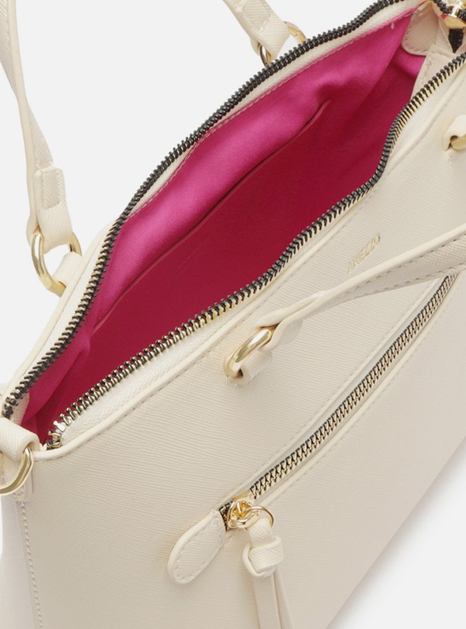 Bolsa Tote Branca Média Bolso Frontal Zíper