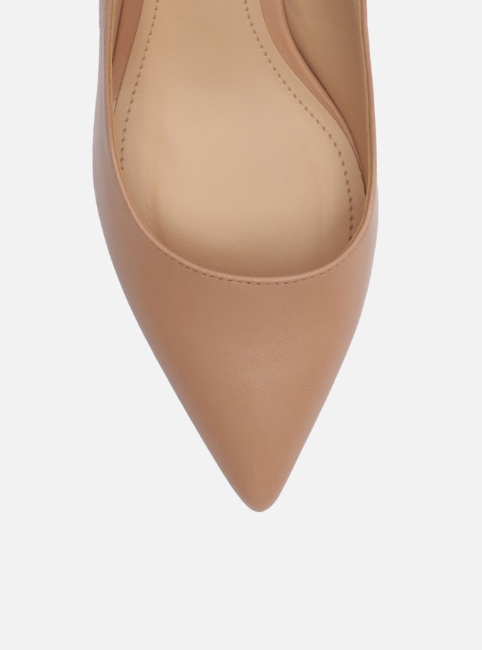 Scarpin Nude Couro Bico Fino Slingback