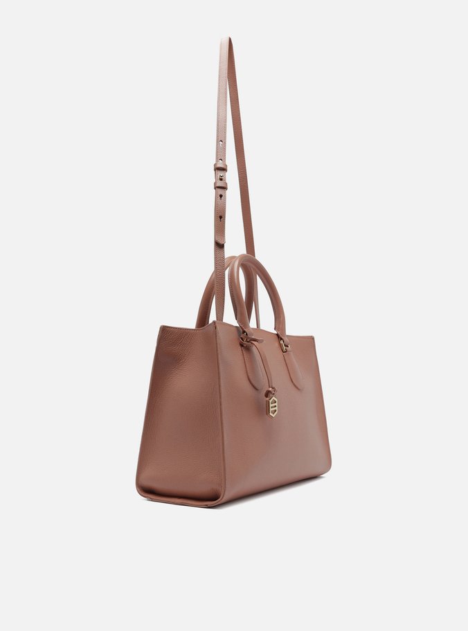 Bolsa Tote Rosa Couro Grande Bag Charm Metal