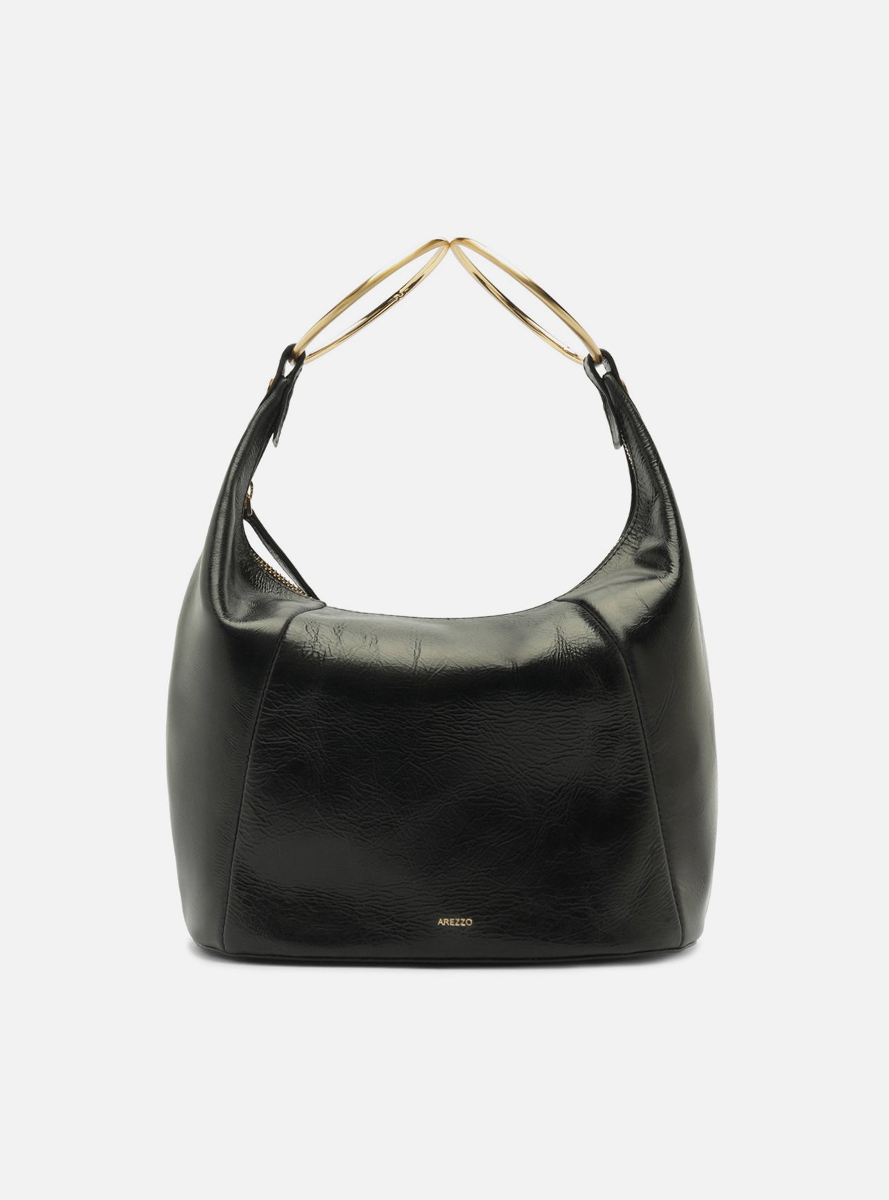 Bolsa Shoulder Preta Couro Média Argolas Alça — foto 6