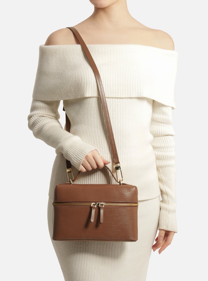 Bolsa Tiracolo Marrom Couro Média Texturizada