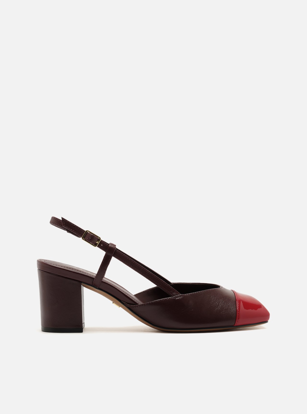 Scarpin Marrom Verniz Salto Bloco Slingback — foto 1
