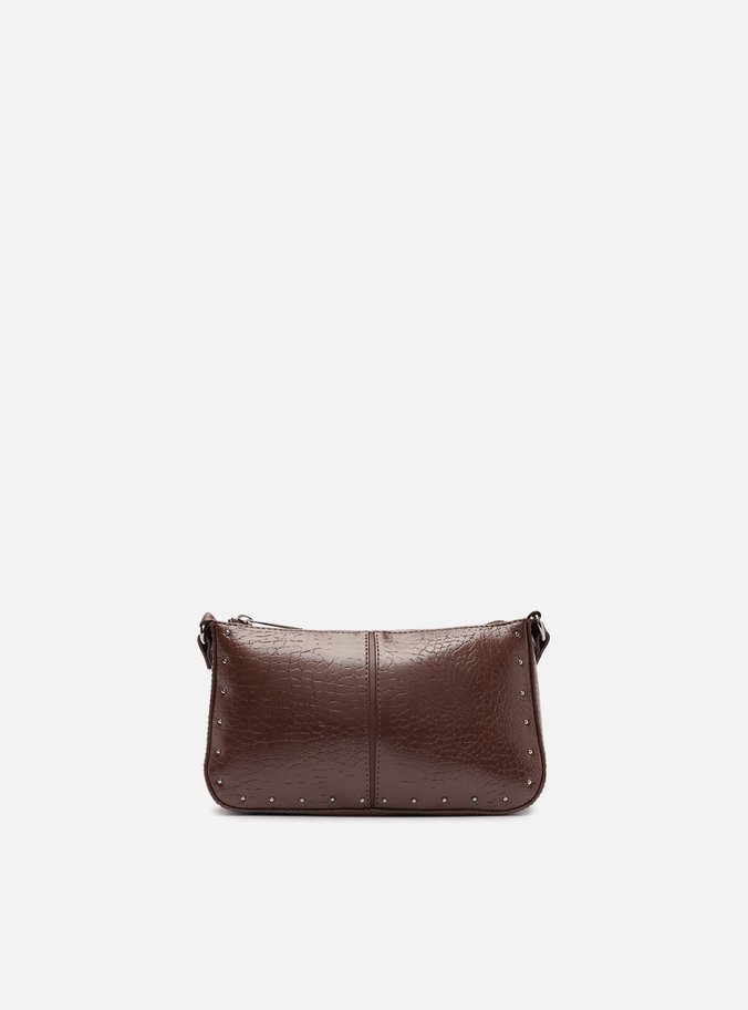 Bolsa Tiracolo Marrom Croco Pequena Rebites