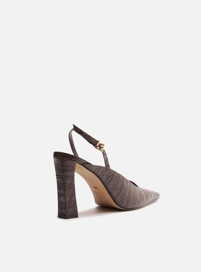 Scarpin Marrom Croco Slingback