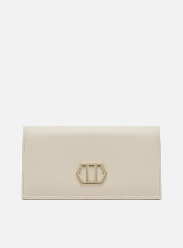 Clutch Branca Couro Metal Geométrico