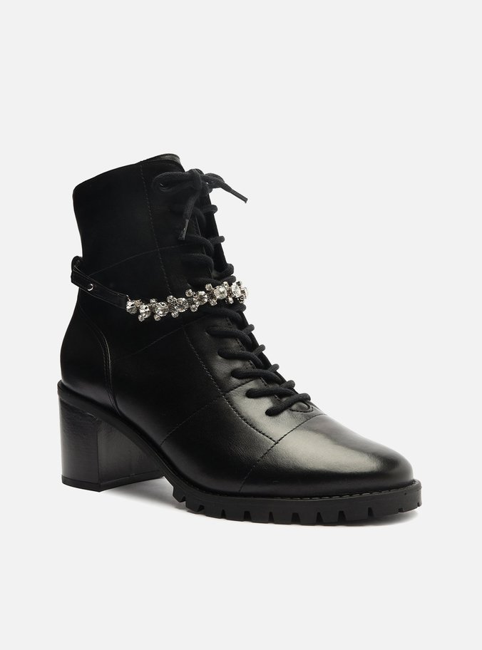 Bota Coturno Preta Couro Bloco Tratorada Pedraria