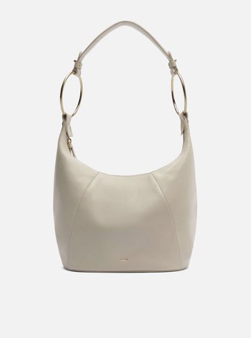 Bolsa Shoulder Branca Couro Média Argolas Alça