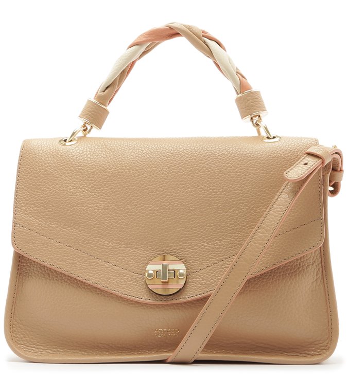 Bolsa Satchel Couro Patricia Grande Gergelim e New Salmon