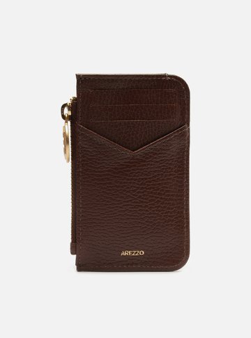 Porta-Cartão Marrom Couro Bolso Zíper