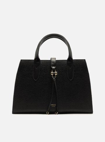 Arezzo — Bolsa Tote Preta Grande Detalhe Tiras Metal