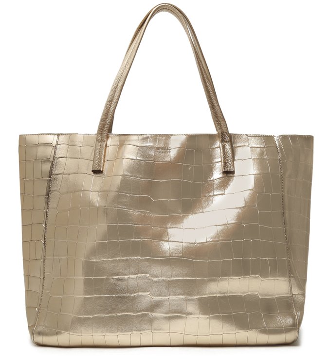 Shopping Dourada Couro Croco Fio Grande