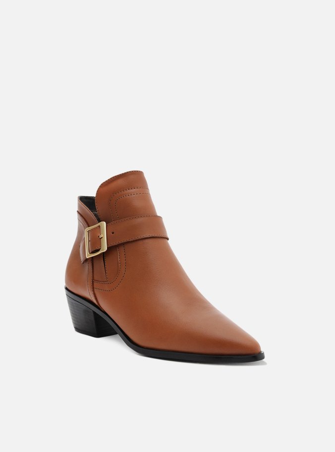 Bota Marrom Couro Cano Curto Bico Fino Fivela