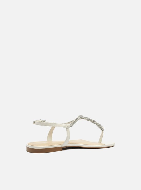 Rasteira Branca Slim Pedraria Strass