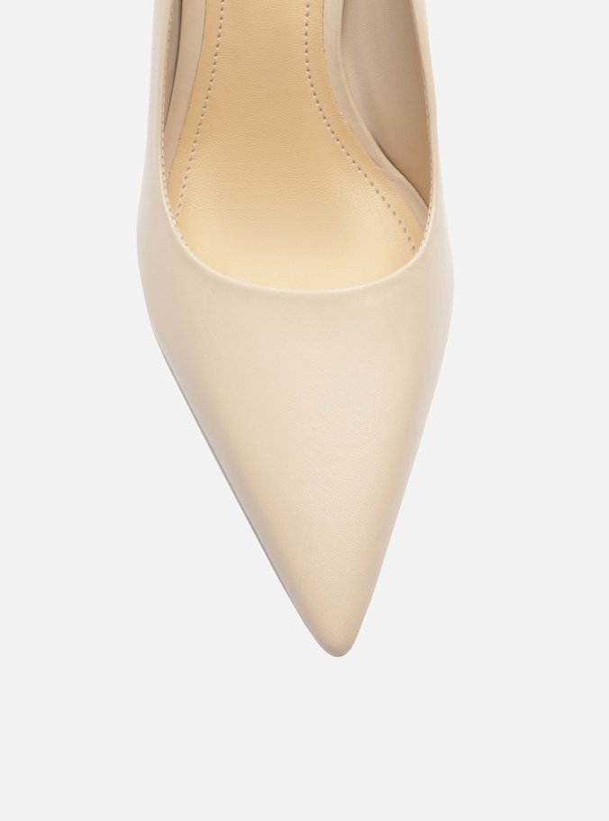 Scarpin Branco Couro Salto Fino Bico Fino