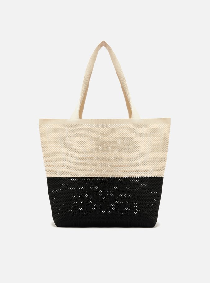Bolsa Shopping Bege e Preta Grande Crochê