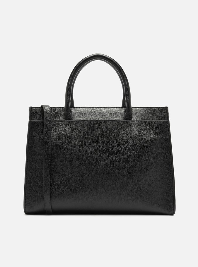 Bolsa Tote Preta Couro Grande Bag Charm Metal