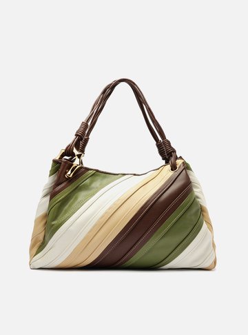 Bolsa Shopping Verde Mix Couro Grande Costuras