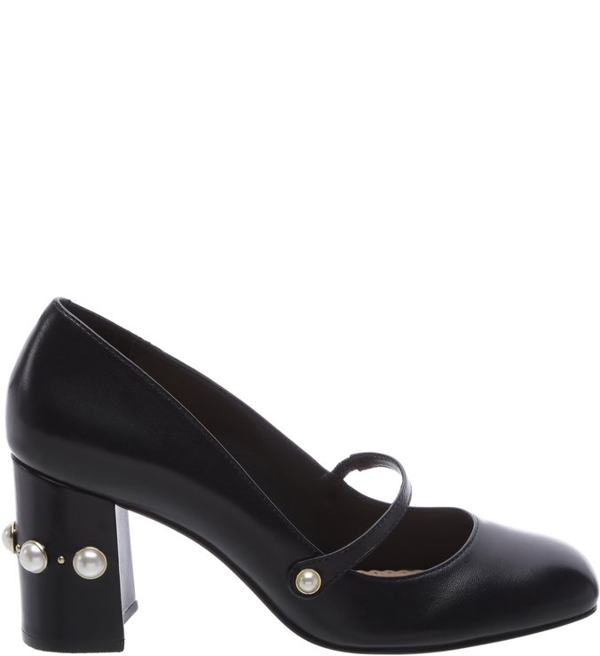 Sapato Boneca Couro Preto Pérolas