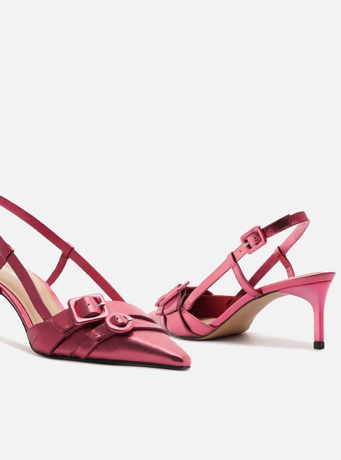 Scarpin Rosa Couro Salto Baixo Slingback
