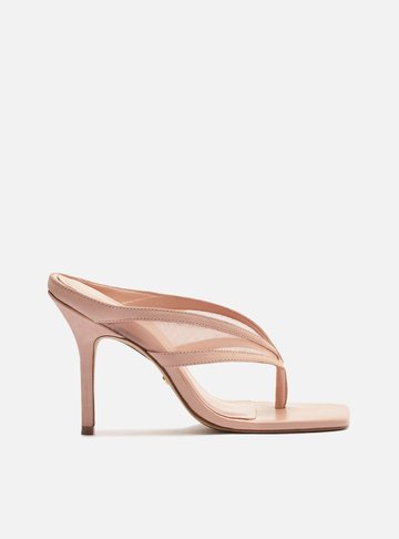 Mule Rosa Tela Salto Alto Thong