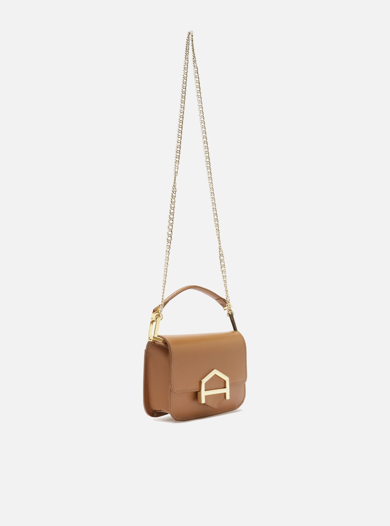 Bolsa Pequena Marrom Couro Fecho Dourado Corrente — foto 5