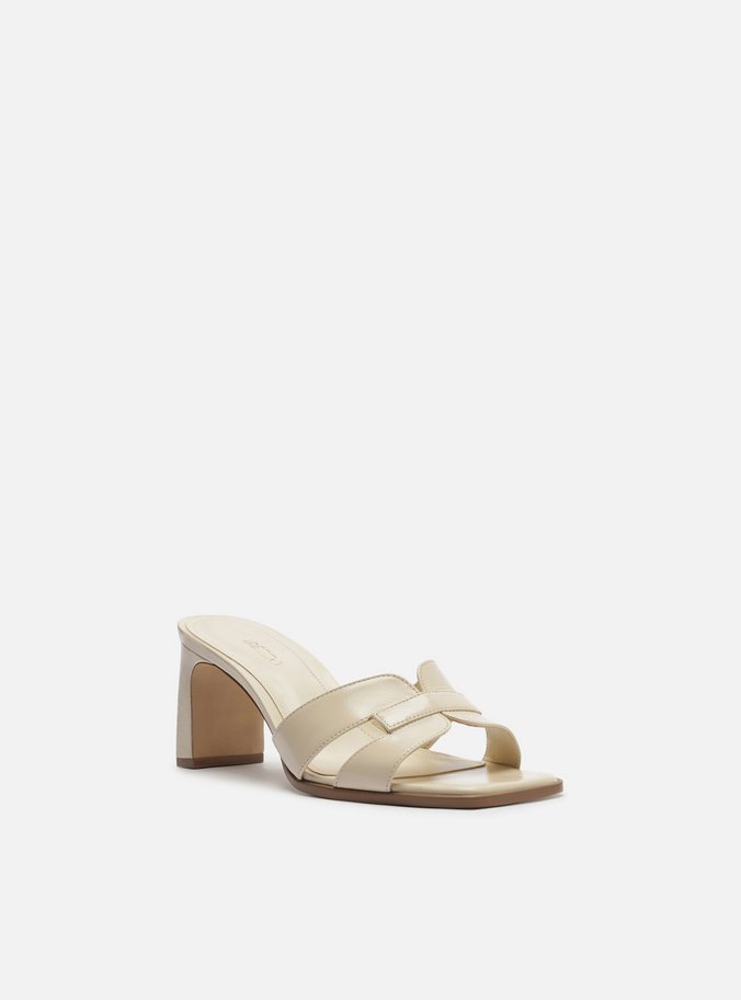 Mule Branco Couro Bloco Bico Quadrado