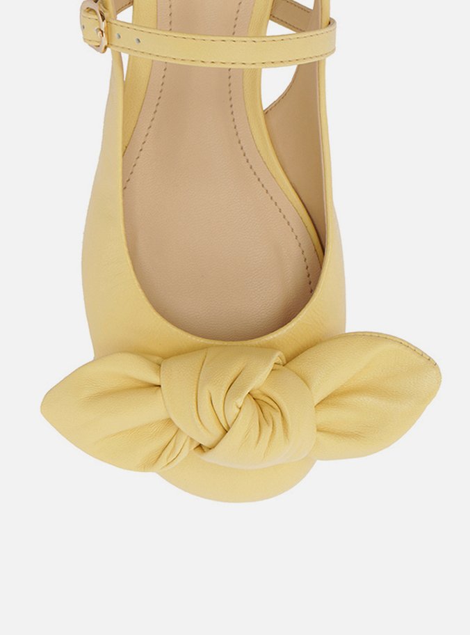Sapatilha Boneca Amarela Couro Slingback Laço