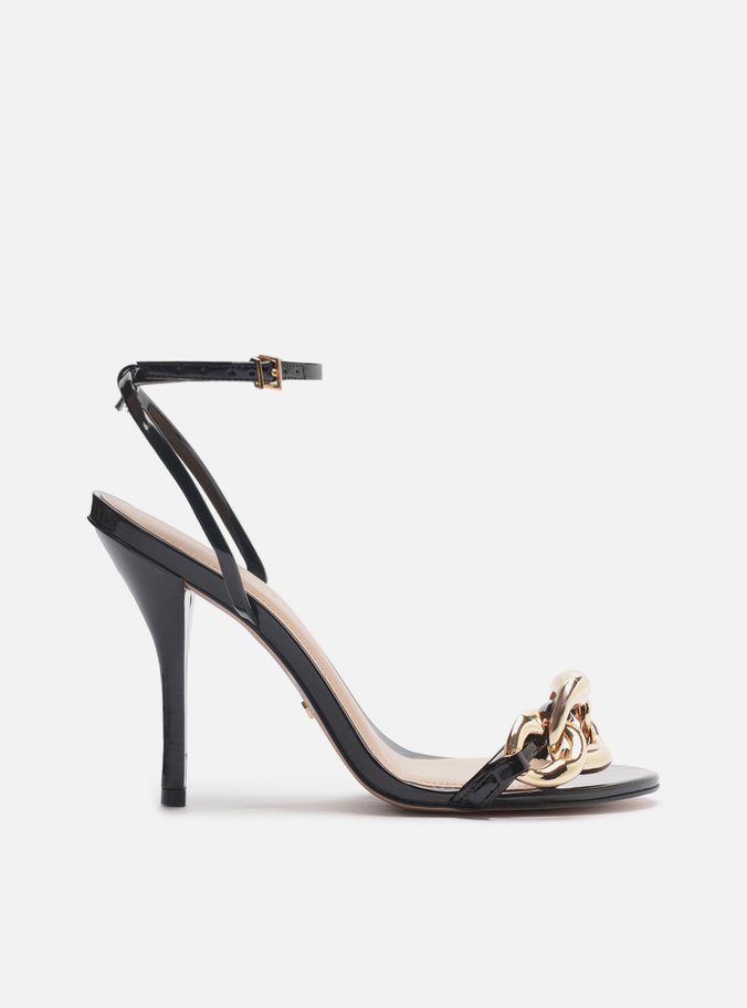 Sandlia Preta Arezzo Salto Sandalia Arezzo Com Laço Sandália Preta Verniz Salto Fino Elos Metal Arezzo