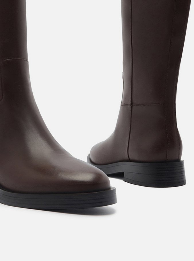Bota Marrom Couro Cano Longo Montaria Metal