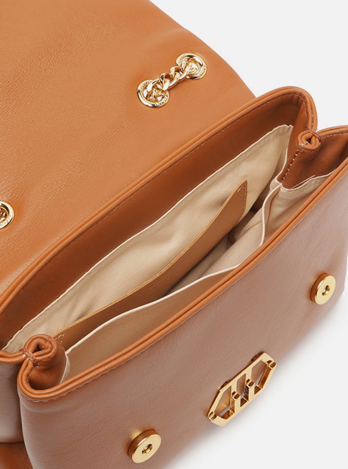 Bolsa Tiracolo Marrom Couro Grande Metal