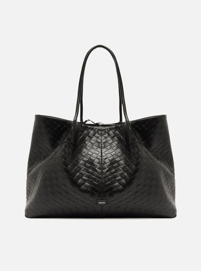 Bolsa Shopping Preta Couro Grande Tressê