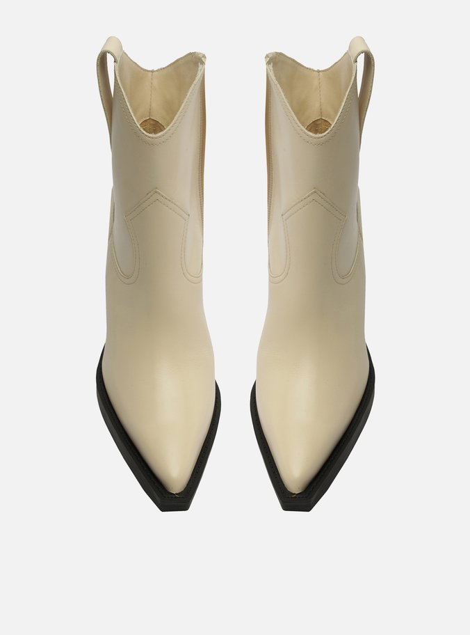 Bota Off-White Couro Cano Curto Bloco Western