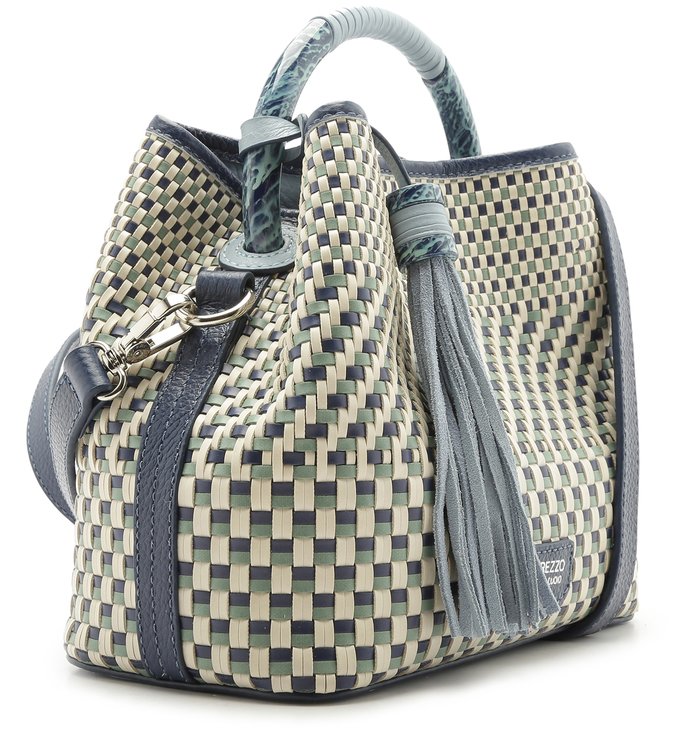 Bolsa Bucket Couro Flávia Média Soft Blue e Navy Blue
