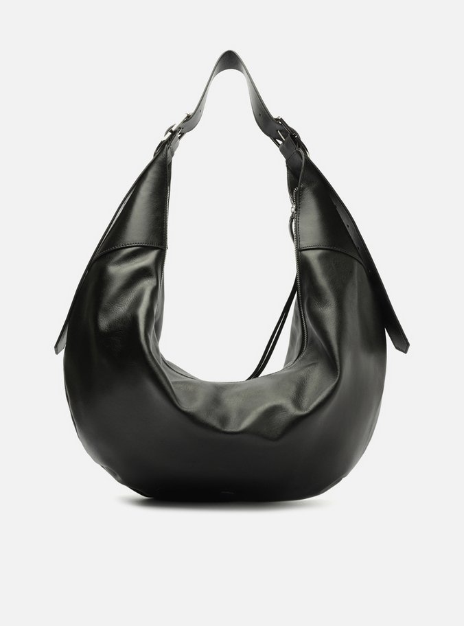 Bolsa Hobo Preta Couro Grande Fivelas