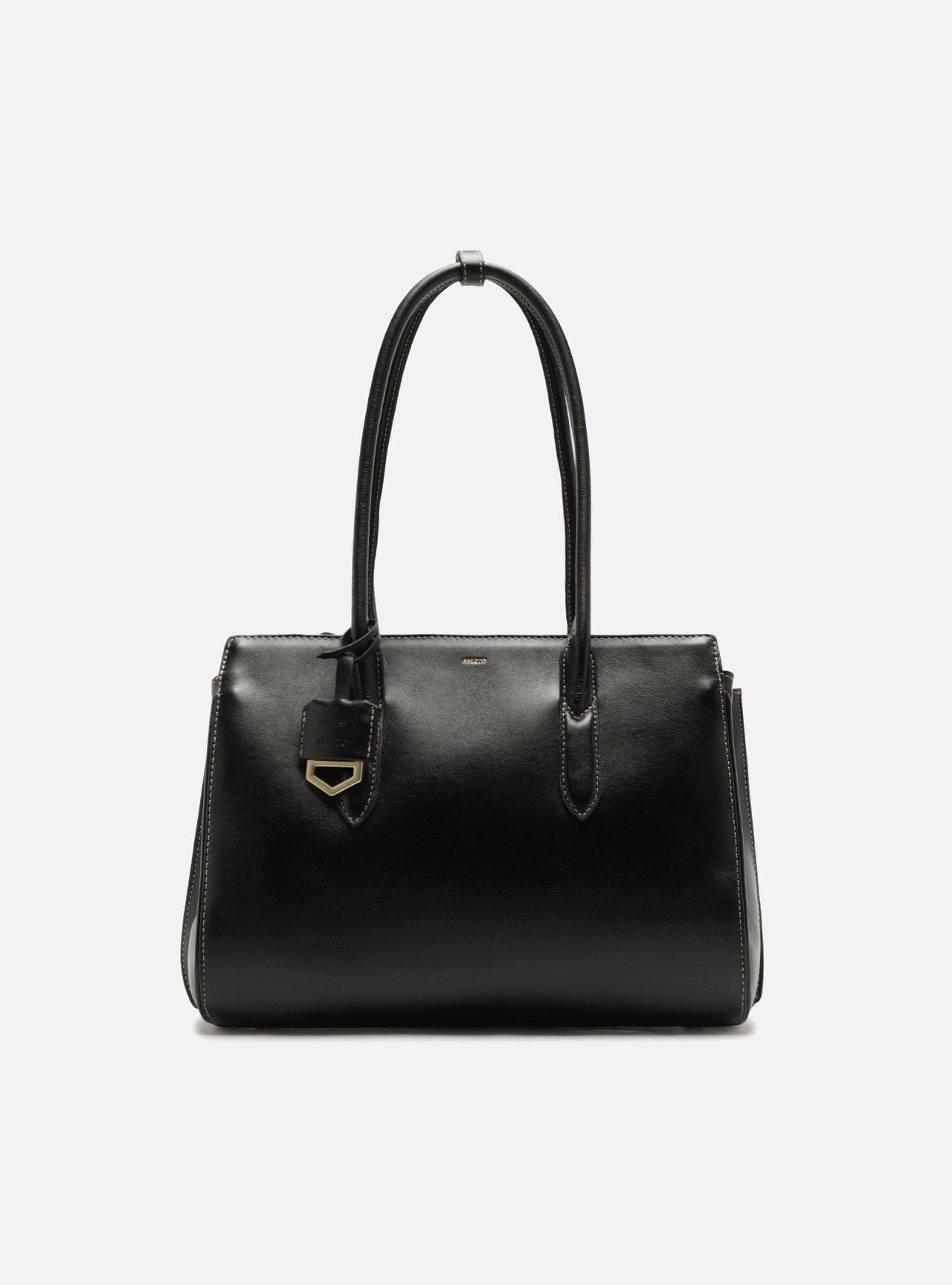 Bolsa Tote Preta Couro Média Metais — foto 1