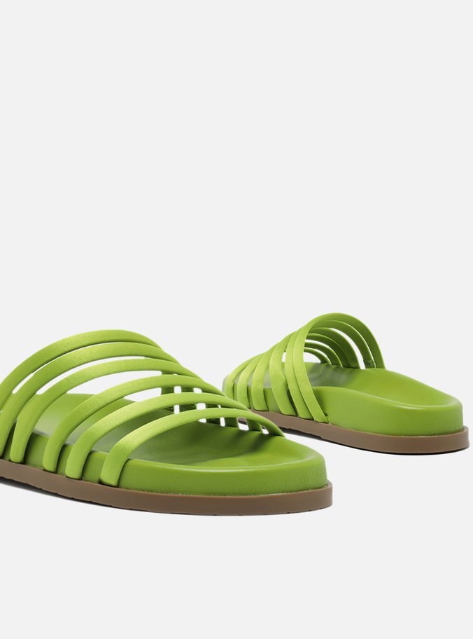 Sandália Papete Verde Cetim Tiras